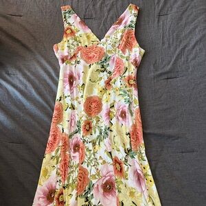 Paper Heart Midi Floral V-Neck Sleeveless Dress Linen Blend